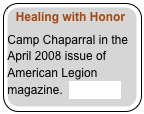 Healing with Honor

Camp Chaparral in the April 2008 issue of American Legion magazine.  click here


